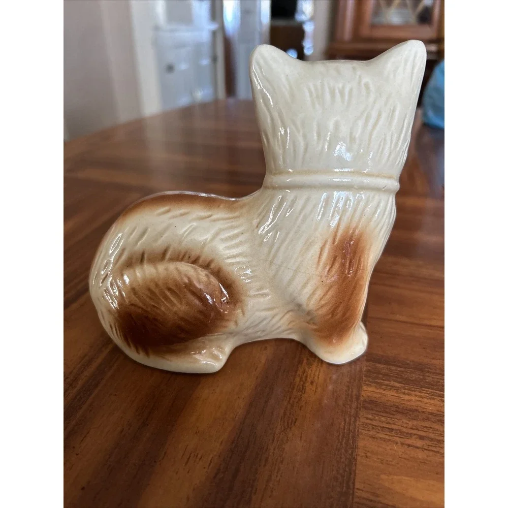 made in brazil Glazed Pottery Ceramic‎ Brown Beige Cat Kitten Kitty